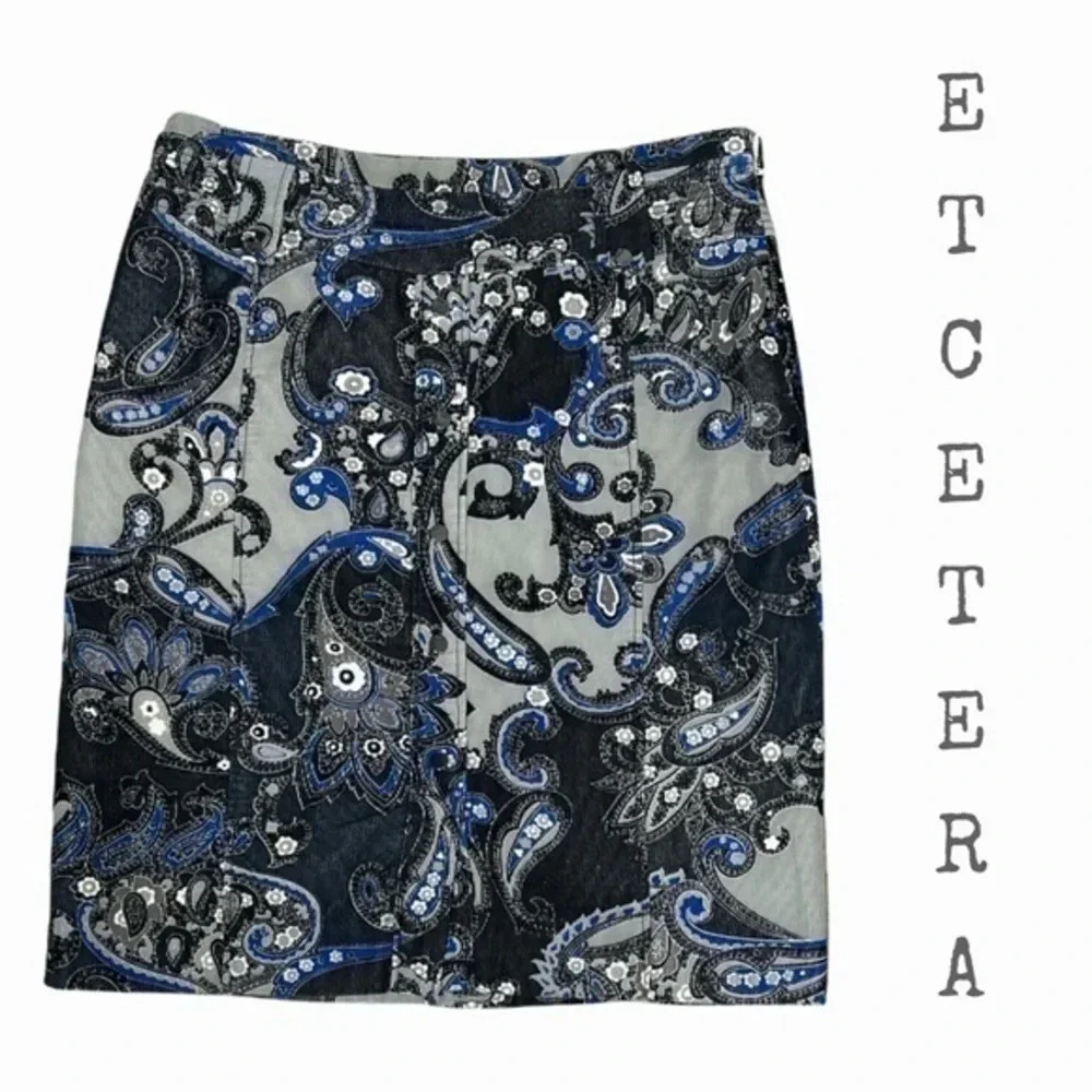 ETCETERA size 4 blue gray paisley print corduroy skirt